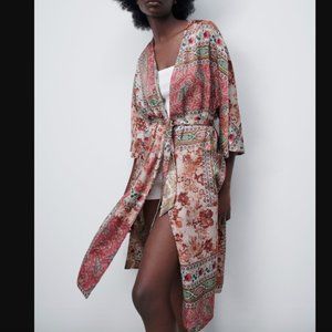 ZARA NEW WOMEN REVERSIBLE PRINTED KIMONO JACKET PATCHWORK PINK PRINT S 2692/441